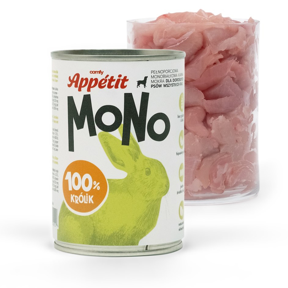 Comfy Appetit Mono Królik Monoproteinowa Karma Mokra Dla Psa Puszka Zestaw 3 sztuk 400g